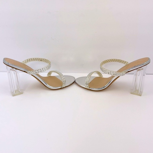 GLAZE SILVER CHAIN STRAPPY SANDALS, ALL MAN-MADE MATRIAL, WOMEN’S SIZE 10 - Picture 11 of 17